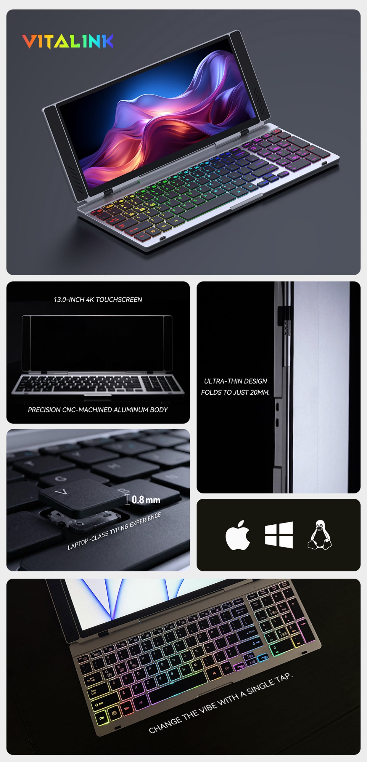 VitaLink Foldable Keyboard + 4K Touchscreen