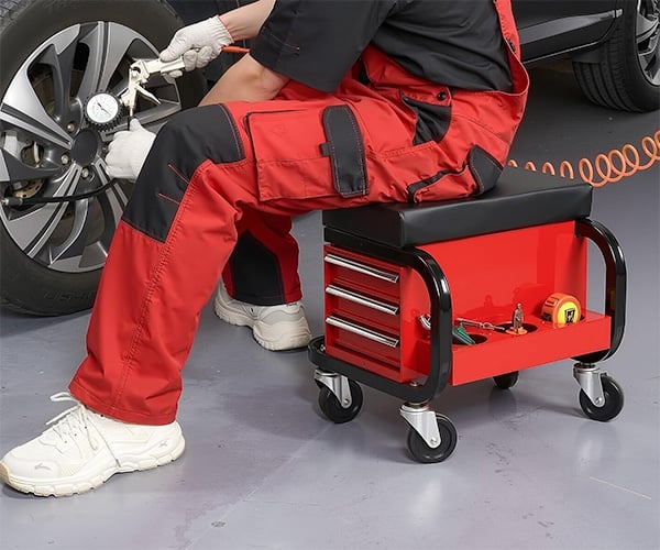 This Rolling Garage Seat Is Also a Toolbox on Wheels
